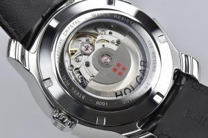 Back of Holgar Watch showing automatic movement and crown