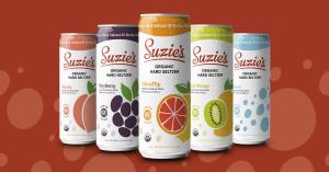 Photo of five Suzie's Hard Seltzer label designs