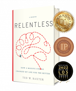 Ted Baxter 'Relentless' Book Cover and Awards