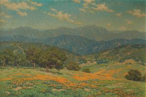 Oil on canvas painting by Granville Redmond (American, 1871-1935), titled Rolling hills with California poppies, 20 inches by 30 inches (est. $100,000-$150,000).