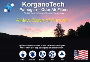 KorganoTech energy efficient air filters that capture and deactivate pathogens